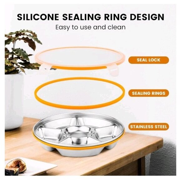 Divided Serving Tray with Lid, Stainless Steel Veggie Tray with Plastic Lid - Picture 4 of 7